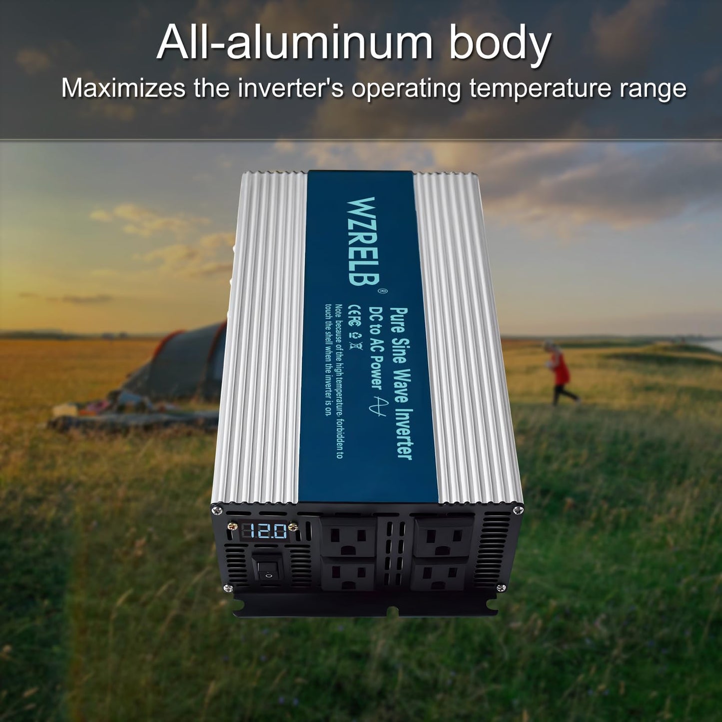 WZRELB 2000W Pure Sine Wave Inverter 48V DC to 110V 120V AC, Car Power Inverter with 4 AC Outlets, LED Display,Off-Grid Portable Power Converter for Home, RV, Truck, Camping