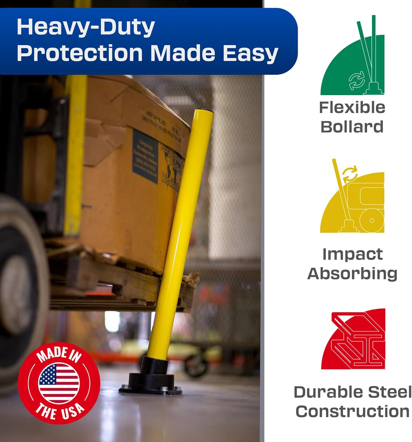 Impact Recovery - SlowStop Steel Rebounding Bollard - Metal Post - Safety Bollard - Made in the USA - 3" x 42"