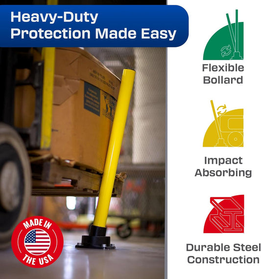 Impact Recovery - SlowStop Steel Rebounding Bollard - Metal Post - Safety Bollard - Made in the USA - 3" x 42"