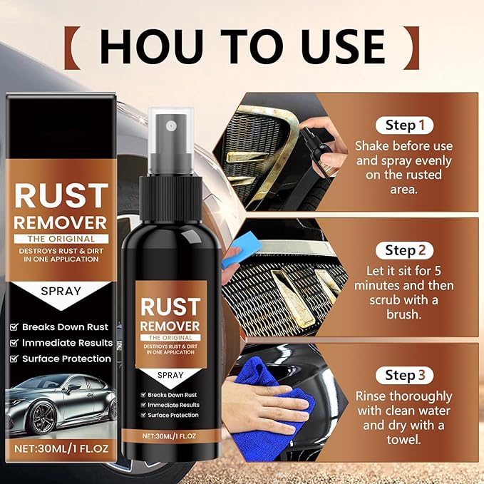 Nexa Rust Remover Spray, 2025 Upgrade Rust Remover for Metal, Multipurpose Rust Stain Remover,for Heavy Duty Rust Dissolver for Metal, Tools, Cars, Chains（30ML*3Pcs