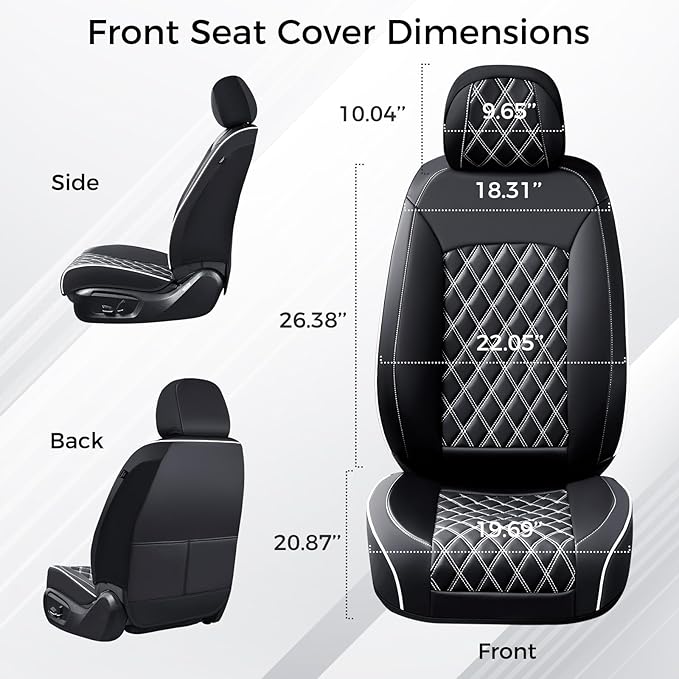 Huidasource Driver Seat Cover, Faux Leather Auto Front Seat Covers, Car Seat Covers Front Seats Universal Fit for Most Cars, Van, Truck, SUV, Fit for Honda Civic Nissan etc (Front Pair/Black&White)