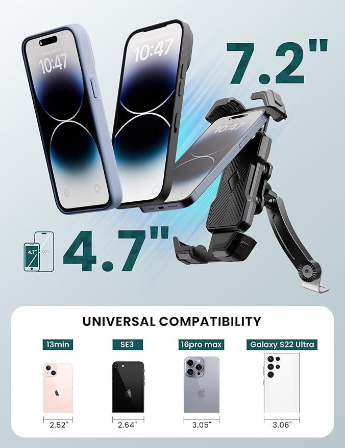 Motorcycle Phone Mount Holder 2025 [Dual Vibration Dampener] - Phone Holder for Motorcycle Rearview Mirror with 360° Rotation for iPhone 16/15/ 14/13 Pro Max, 4.5-7.2 Inch Smartphone