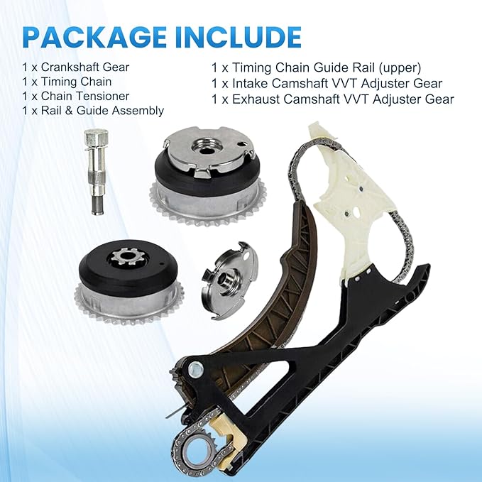 11318648732 Engine Timing Chain Kit with 2PCS Intake & Exhaust VVT Camshaft Adjuster Gear for BMW N51 N52 S55 535i X6 M4 X3 X4 X5 F10 F22 F23 328 Engine Aftermarket Parts