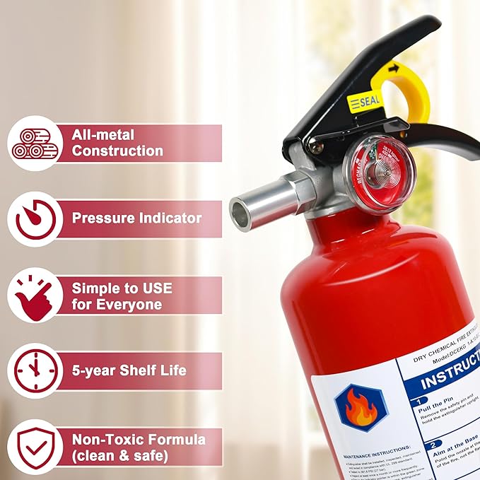4-Pack ABC Fire Extinguisher for Home & Vehicle - 2.5 lb 1-A:10-B:C Rated Dry Chemical, Quick-Release Handle Fire Safety Gear, Certified for Kitchen Car Boat RV Grill