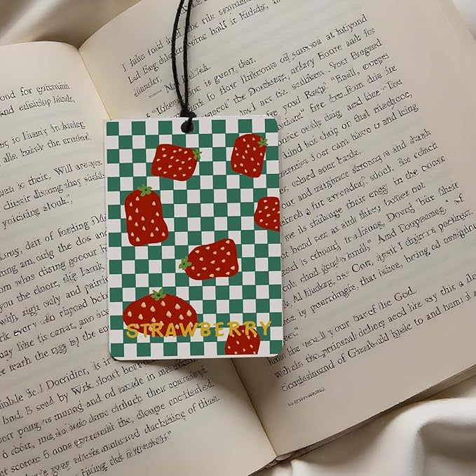 Checkered Fruit Car Air Freshener 4 Pcs, Lemon/Strawberry/Grape/Tomato Hanging Air Freshener for for Cars Closet Drawer Books, Decor for Car Accessories Mirror Decor for women.