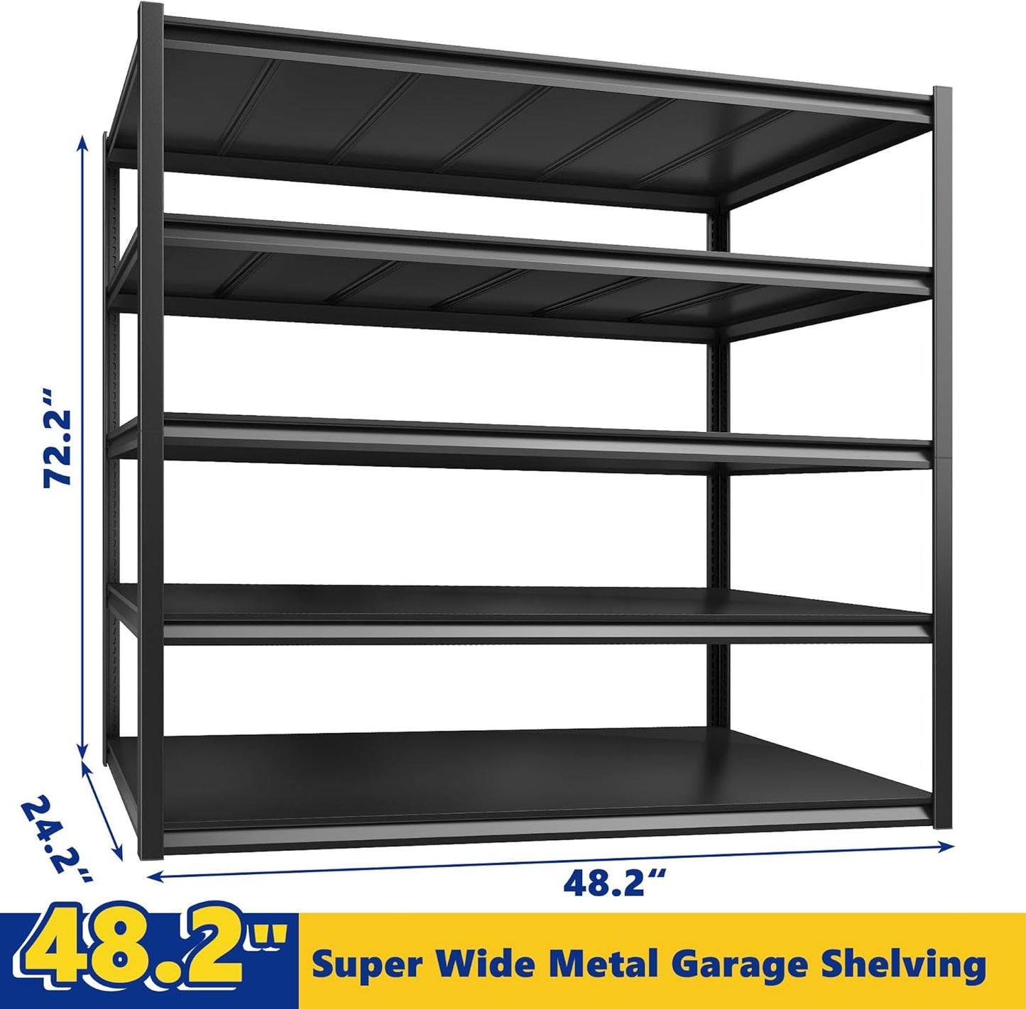 REIBII 48.2" W Garage Shelving Heavy Duty Metal Shelving 3000LBS Storage Shelves Adjustable Metal Shelf Industrial Pantry Shelves for Basement Garage Warehouse 72.2" H x 24.2" D x 48.2" W