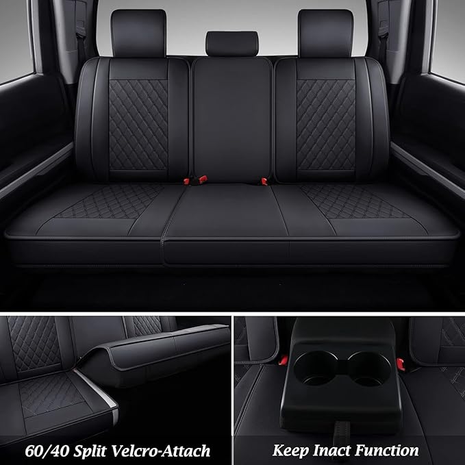 Coverado Tundra Seat Covers, Back Leather Car Seat Covers for Trucks, Automotive Seat Covers Protector Custom Fit 2007-2021 Toyota Tundra(Rear Seat Cover/Black)