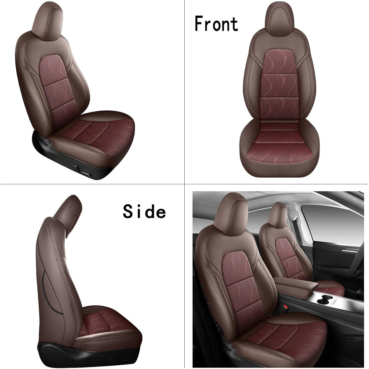 Tesla Model Y Seat Cover Full Set, Faux Leather Tesla Car Seat Cover, Perfect Suitable for Tesla Model Y 2020 2021 2022 2023 2024 2025 (Brown)