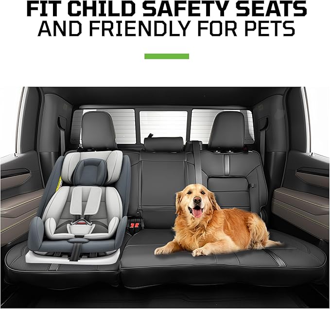 Seat Covers Fit for Chevy Silverado 1500 & GMC Sierra 1500 Crew Cab(2019-2025),Faux Leather Automotive Seat Covers,Custom Pickup Car Seat Covers Full Set,Black(with Rear Cup Holder/Seat Back Storage)