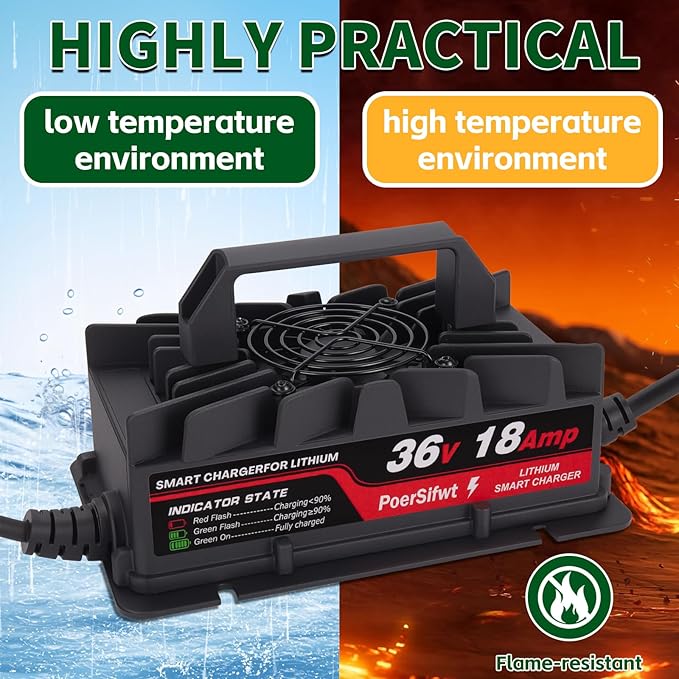 43.8V 18A LiFePO4 Battery Charger, 36V 18A Smart Lithium Battery Charger with LED Light, Waterproof 36 Volt Charger for Electric Forklift, Scooter, Tricycle, AGV Robot, Solar Energy