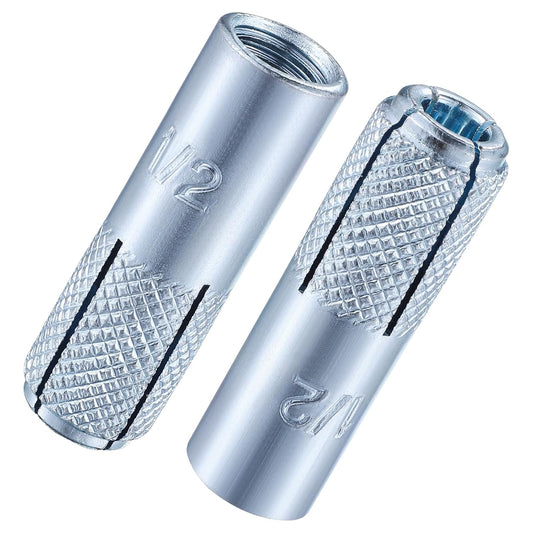 Wensilon(20 pcs) 1/2"-13 Premium Zinc Plated Carbon Steel Drop in Anchors Assortment, Knurled Drop-in-Anchor for Solid Concrete, Internal Forced Expansion Screw Bolts