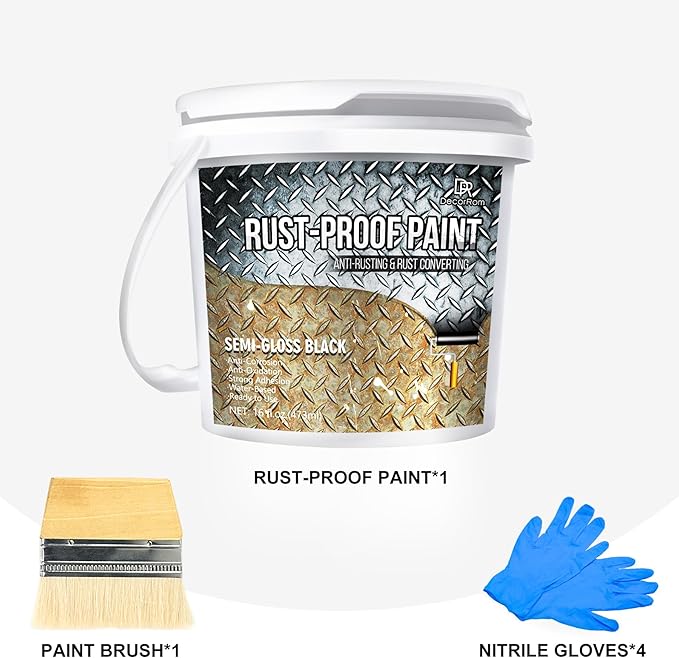 Rust Converter Paint - 16oz Water-Based Rust Reformer & Metal Primer, Semi-Gloss Black Rust Preventive Paint for Metal, Anti-Rust Coating Rust Encapsulator Paint for Maximum Rust, Corrosion Protection