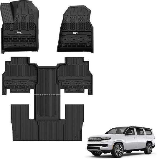 3W Floor Mats Fit for Jeep Grand Wagoneer/Grand Wagoneer L 2022 2023 2024 2025 7 seat(Not Fit for 8 seat), All-Weather TPE Custom Fit Wagonner Floor Liner for 1-3 Rows Full Set Car Mats