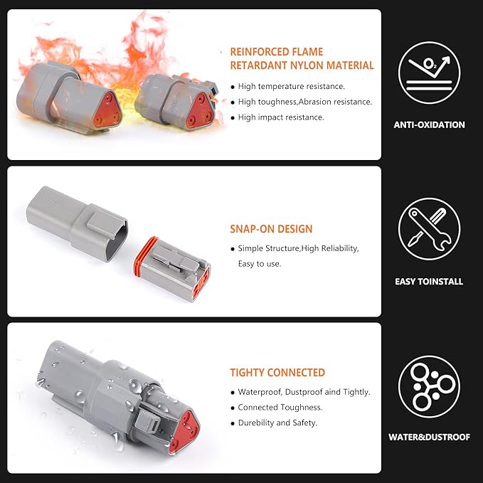 Newdeli Deutsch Connector Kit 188Pcs 12 Sets 2 3 4 6 8 12 Pin Connectors with Size 16 Stamped Contacts 14-20AWG DT Series Sealed Waterproof Automotive Electrical Wire Connectors