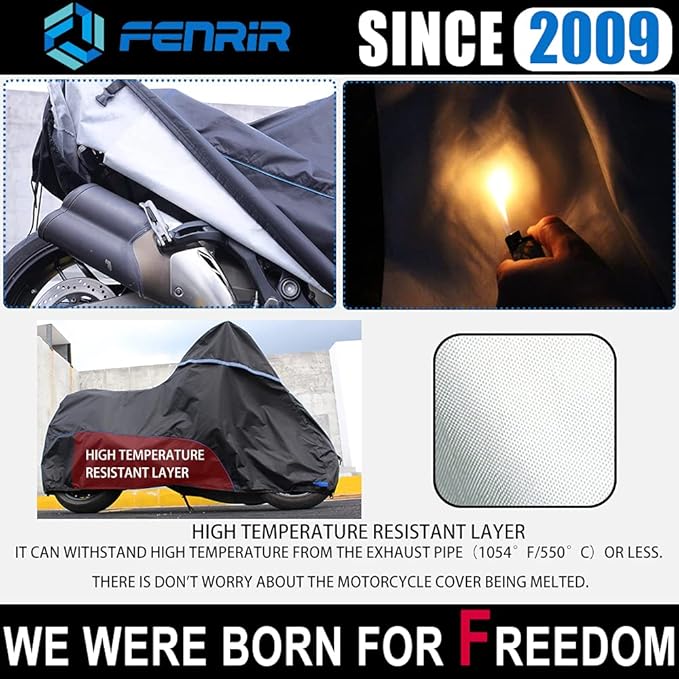 FENRIR 420D Oxford Cloth 88.6" 225CM Motorcycle Cover Exhaust Pipe Anti-Scalding Waterproof Outdoor Outside Storage for Naked Sprot Supermoto Motocross Cruise Street Bike Supersport Scooter Dirt Bike
