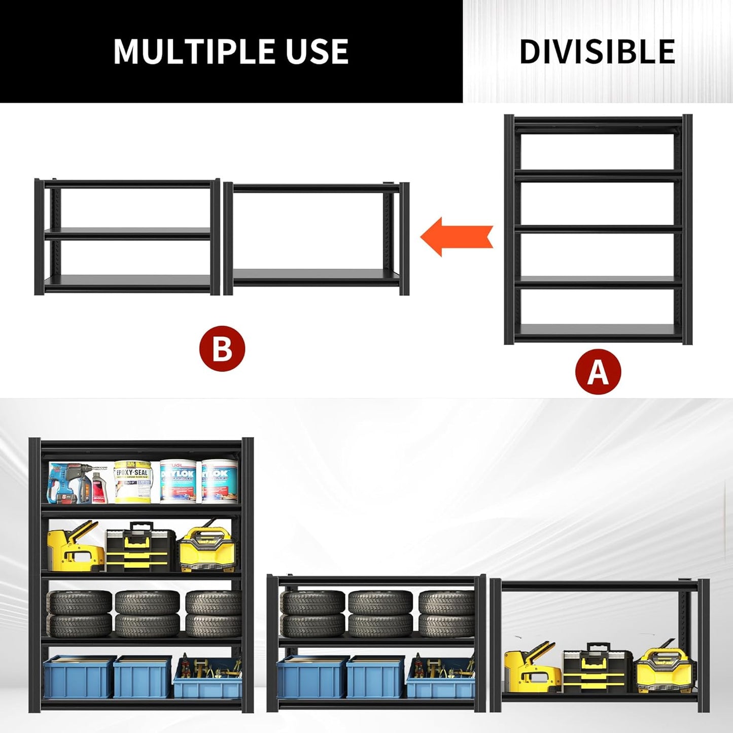 63" H Heavy Duty Garage Shelving 3000LBS Storage Shelves Adjustable 5 Tier Metal Shelving Unit, Industrial Utility Rack for Garage, Workshop, Basement, Home Office 63" H*31.5W*16D