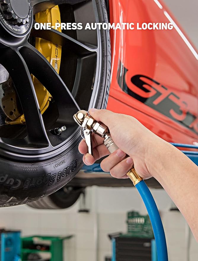 2-Pack Portable Tire Air Chuck with Clip, 1/4" FNPT Locking Air Chuck Tire Infator Nozzle with 360° Swivel Quick Plug, Closed Ball Lock On Air Chuck for Tire Air Compressor Accessories