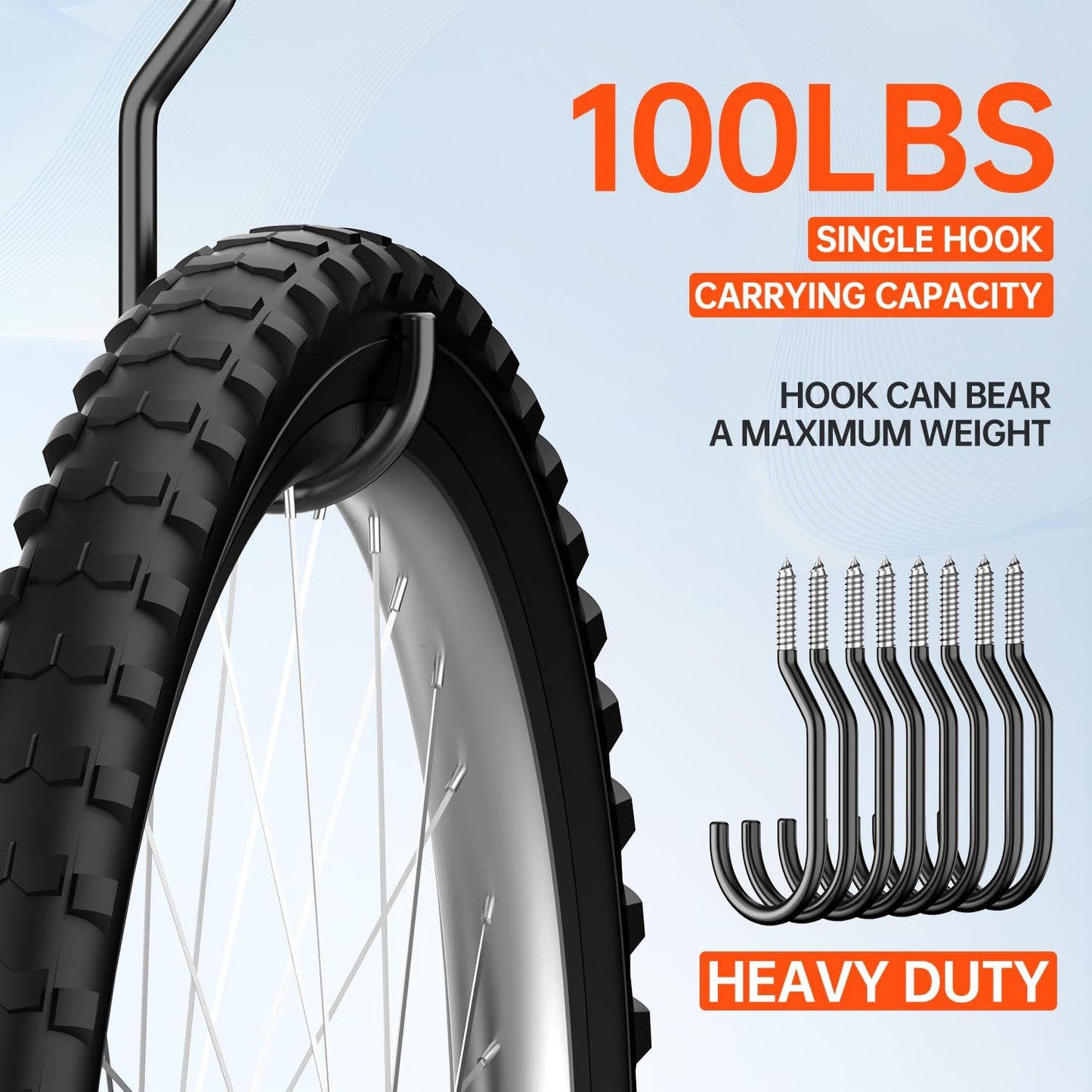8-Pack Heavy Duty Bike Hook, Loading Capacity 100 LBS, 6 inch, Bike Hooks for Garage Wall and Garage Ceiling
