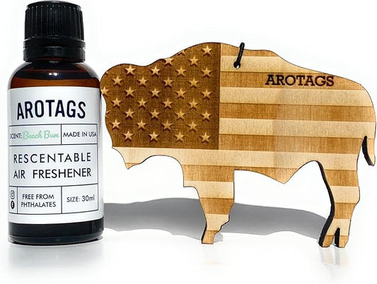 Arotags Car Air Freshener - Reusable Wood Diffuser - Hanging Odor Eliminator - Wyoming Patriot - Beach Bum Scent