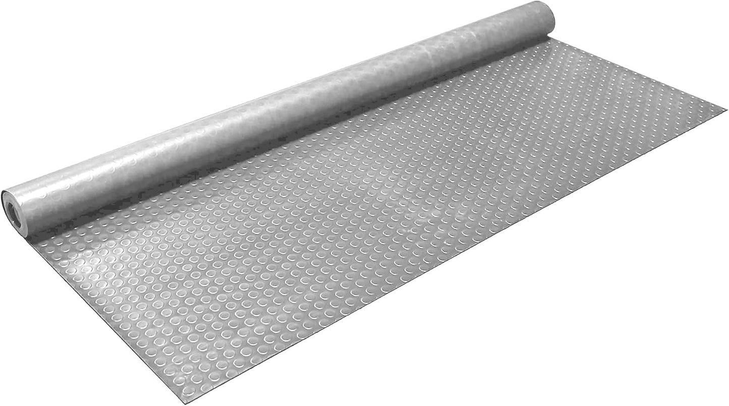 IncStores 2.5mm Thick Commercial-Grade Nitro Roll Garage Floor Mat | Flexible Vinyl Floor Mat for a Stronger and Safer Garage, Workshop, or Trailer | Coin-Top, Stainless Steel, 7.5' x 140'