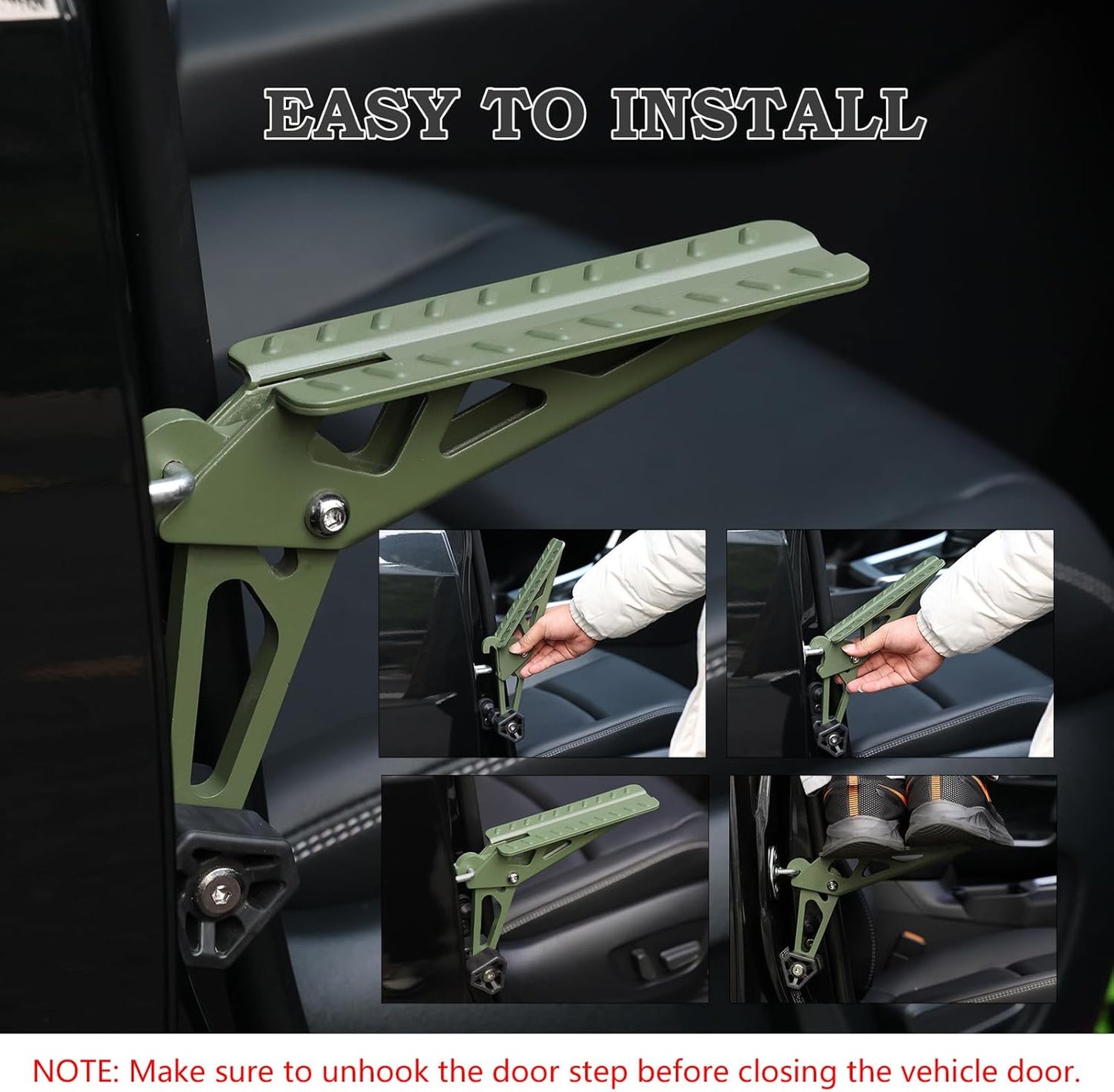 COWVIE Foldable Car Door Step Stand Pedal - Access to Vehicle's Top Roof Both Feet Stand Pedal Ladder for Most SUV Truck Dark Green