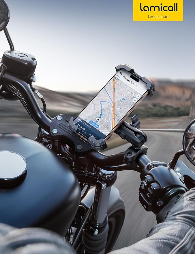 Lamicall Motorcycle Phone Mount Holder - [Dual Vibration Dampener] [Metal Adjustment Arm] Motorcycle Cell Phone Holder, Bike Handlebar Phone Mount, for iPhone 16 15 14 Pro Max, 4.7-6.7" Phones, Red