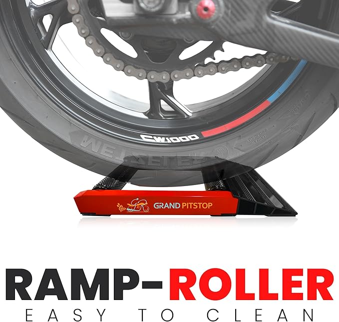 GRAND PITSTOP Motorcycle Roller Wheel Cleaning Stand - Paddock Stand Replacement - Wheel Roller Stand with Ramp Support for tire Cleaning & Chain Lubrication - (Bikes < 600 lb)
