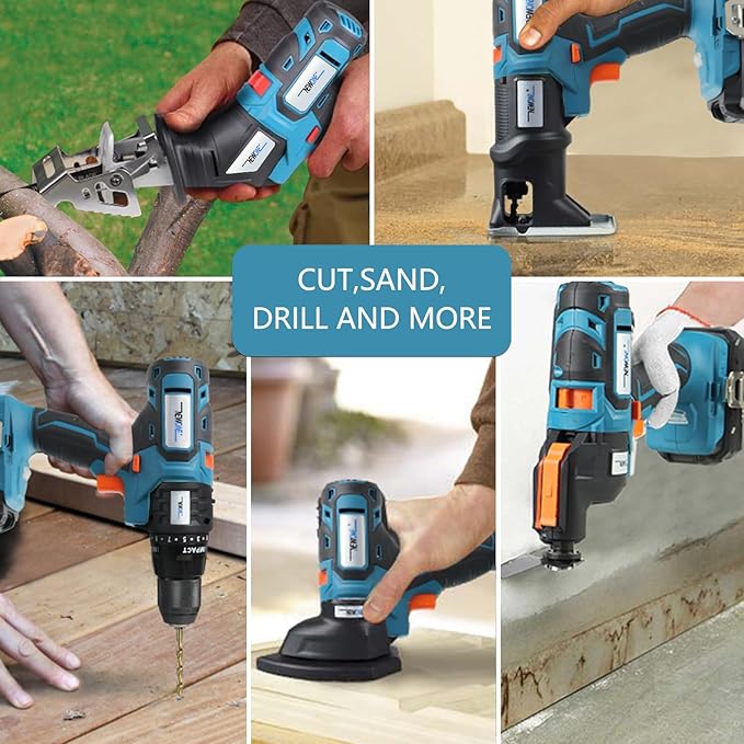 NEWONE 5-Tool Cordless Tool Combo Kit Compatible with Maki-ta 18V Battery,Tool Set with Drill, Reciprocating Saw, Driver, Oscillating Tool, Sander with Accessories, 2.0Ah Lithium Battery and Charger