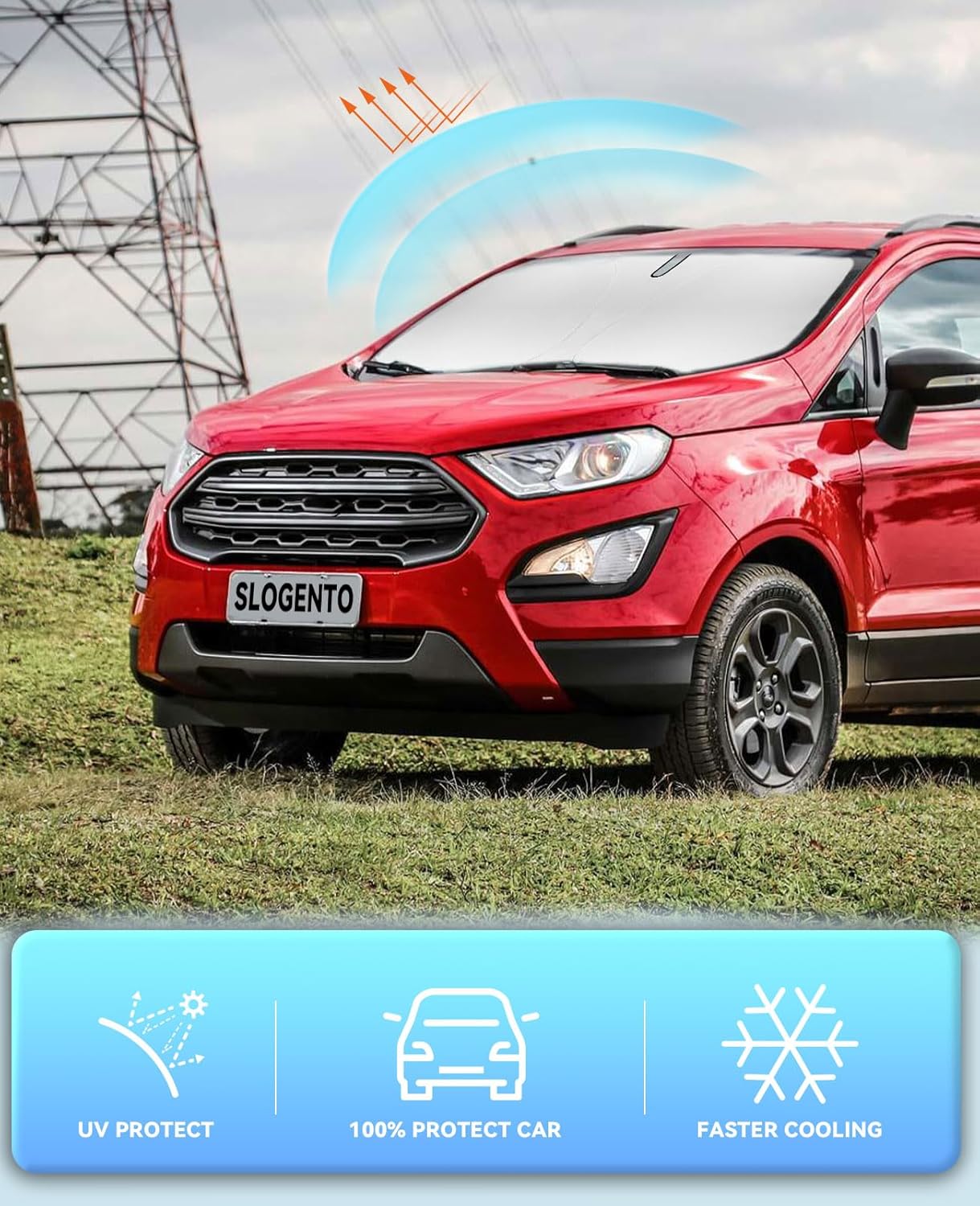 Sun Shade Windshield Sunshades Cover for Ford EcoSport 2020-2024 2025 Accessories Custom Fits EcoSport Foldable 240T Silver Coating Window Shields Sun Visor Protector Blocks UV Rays