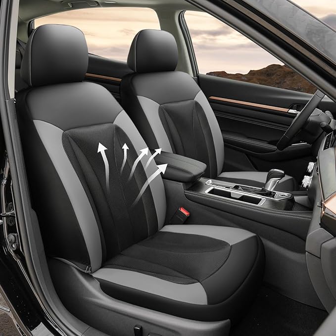 GIANT PANDA Fit Subaru Outback Forester Crosstrek Legacy Impreza Front Car Seat Cover, 3D Air Mesh Breathable Seat Protector（Grey+Black2-Pack）