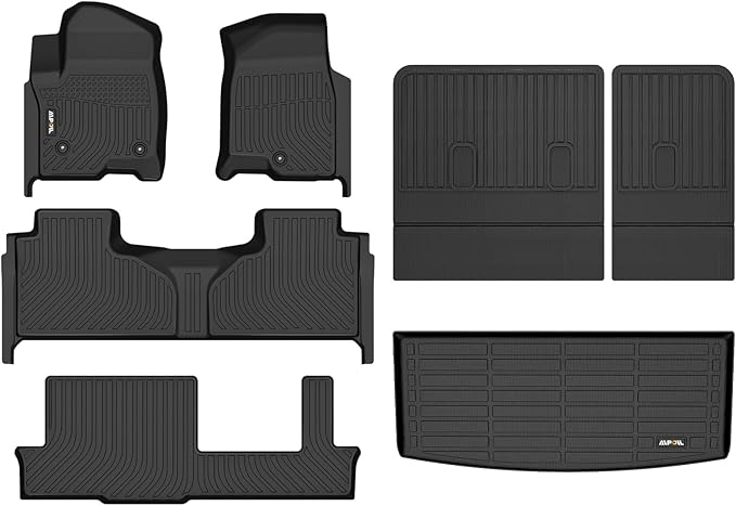 AIPOIL® Floor Mats & Cargo Liner & Seatback Cargo Set for 2021-2025 2026 Chevrolet Chevy Tahoe & GMC Yukon (8 Seater) (Not fit XL) All Weather Protection TPE Car Full Set Car Mats Accessories -Black