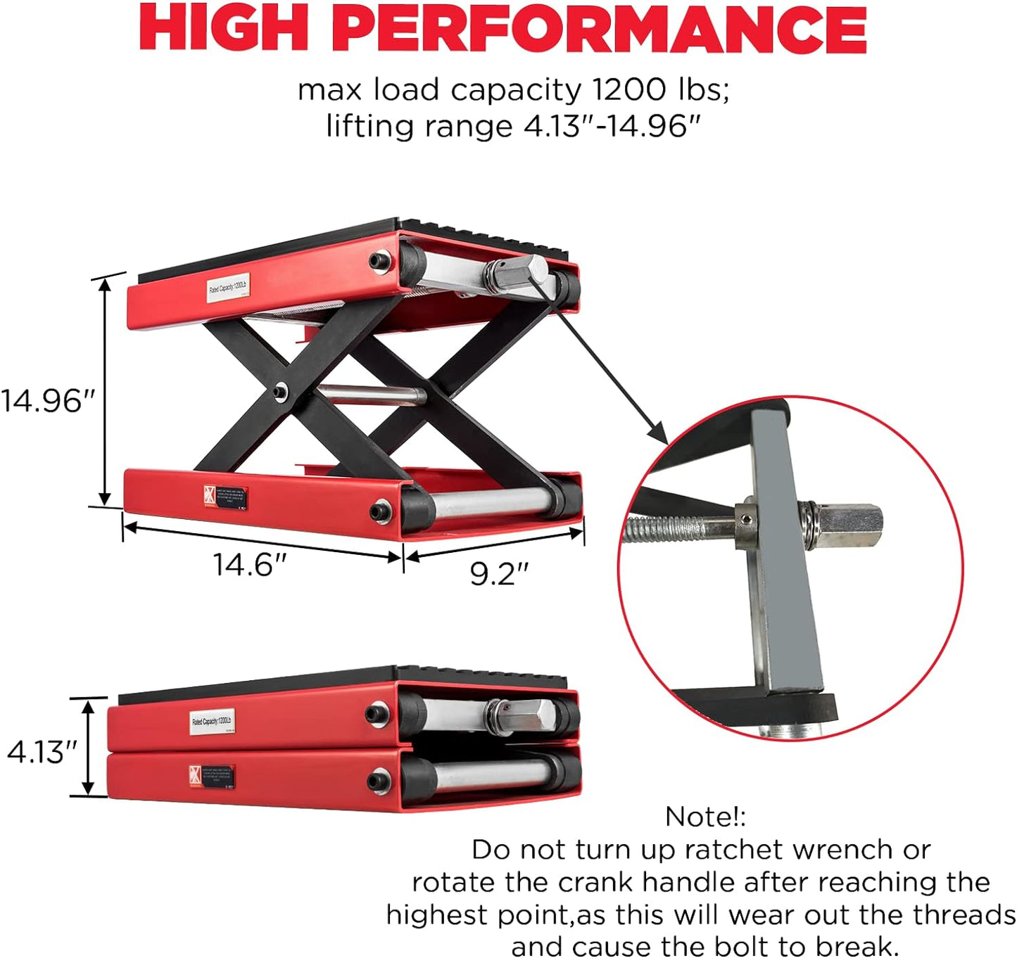 CXRCY 1200 LBS Motorcycle Lift Scissor Jack Upgraded Dirt Bike ATV Steel Motorcycle Hoist Stand with Ratchet Wrench,Crank Handle,Thickened Rubber Pad,Wide Deck
