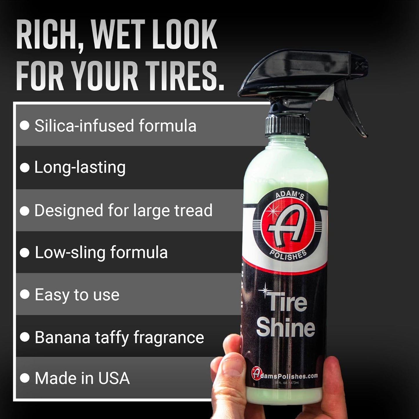 Adam's Polishes Tire Shine Combo - Spray Tire Dressing W/ SiO2 For Non Greasy Car Detailing | Use W/Tire Applicator After Tire Cleaner & Wheel Cleaner | Gives A Ceramic Coating Car Wax