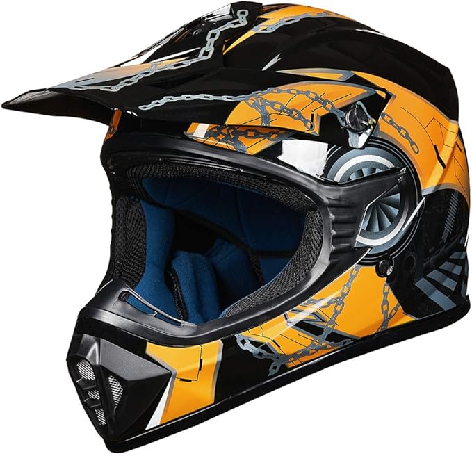 ILM Youth & Kids Dirt Bike Helmets Motocross ATV Dirtbike BMX MX Offroad Full Face Motorcycle Helmet, DOT Approved Model 128YS (Yellow Black, Youth-Large)