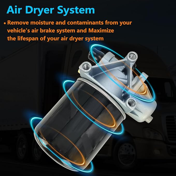 R955205 Air Dryer Assembly 12V with Desiccant Cartridge Kit Fit for Meritor Wabco System Saver 1200 Series Freightliners Peterbilt International Volvo Trucks
