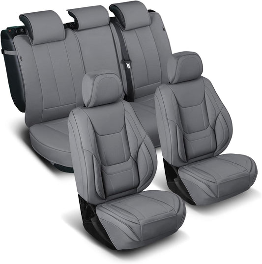 Coverland Custom Car Seat Covers Compatible with F150, Tundra, Ram 1500, Ram 2500 - Premium Leather Non-Slip Waterproof Cover Custom Interior Protector Full Set-Dark Gray [See Size Chart-Size X130]