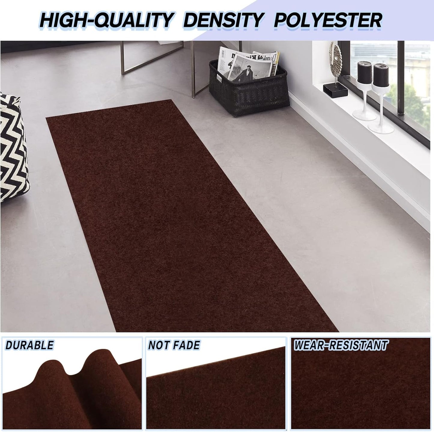 Custom Size Backed Non-Slip Area Rugs Runner, Easy Clean, Waterproof Runner Rugs for Hallway Entryway, Kitchen, Laundry, 2FT x 39FT, Brown