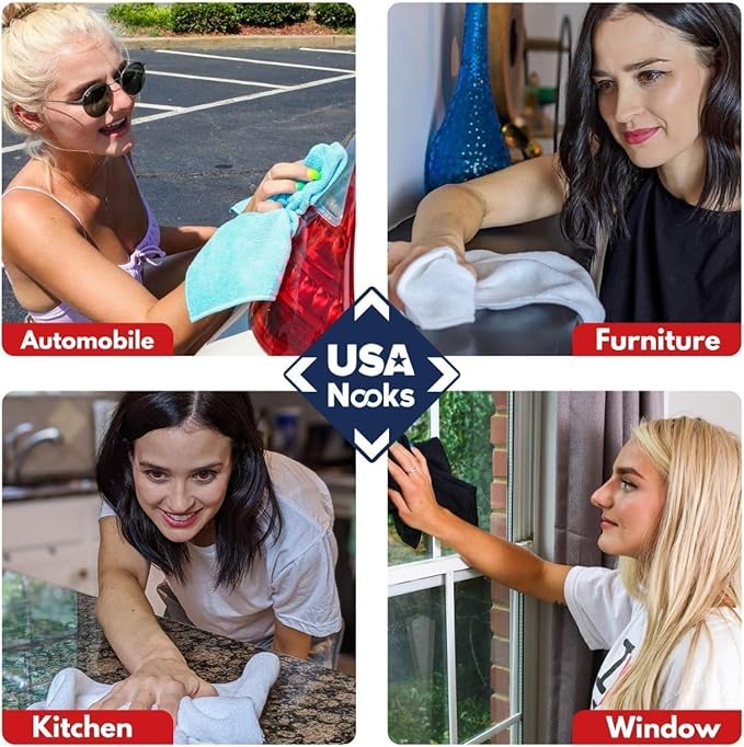 USANOOKS Microfiber Cleaning Cloth - 100Pcs (12.5x12.5 inch) High Performance - 1200 Washes, Ultra Absorbent Towels for Cars Weave Grime & Liquid for Streak-Free Mirror Shine