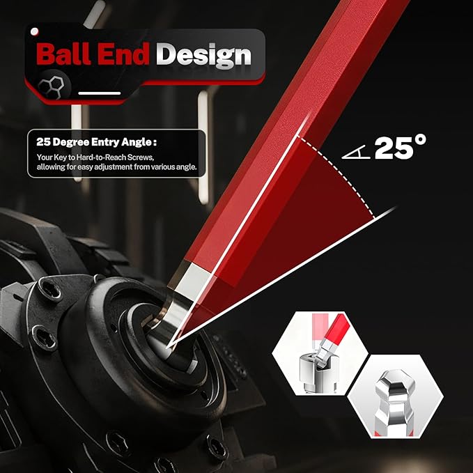 TOMMARS Hex Key Set Magnetic Ball End S2 Steel With T-Handle Hex Key Allen Wrench Set SAE(1/16"-3/8") Metric(1.5mm-10mm) TORX(T10-T50)