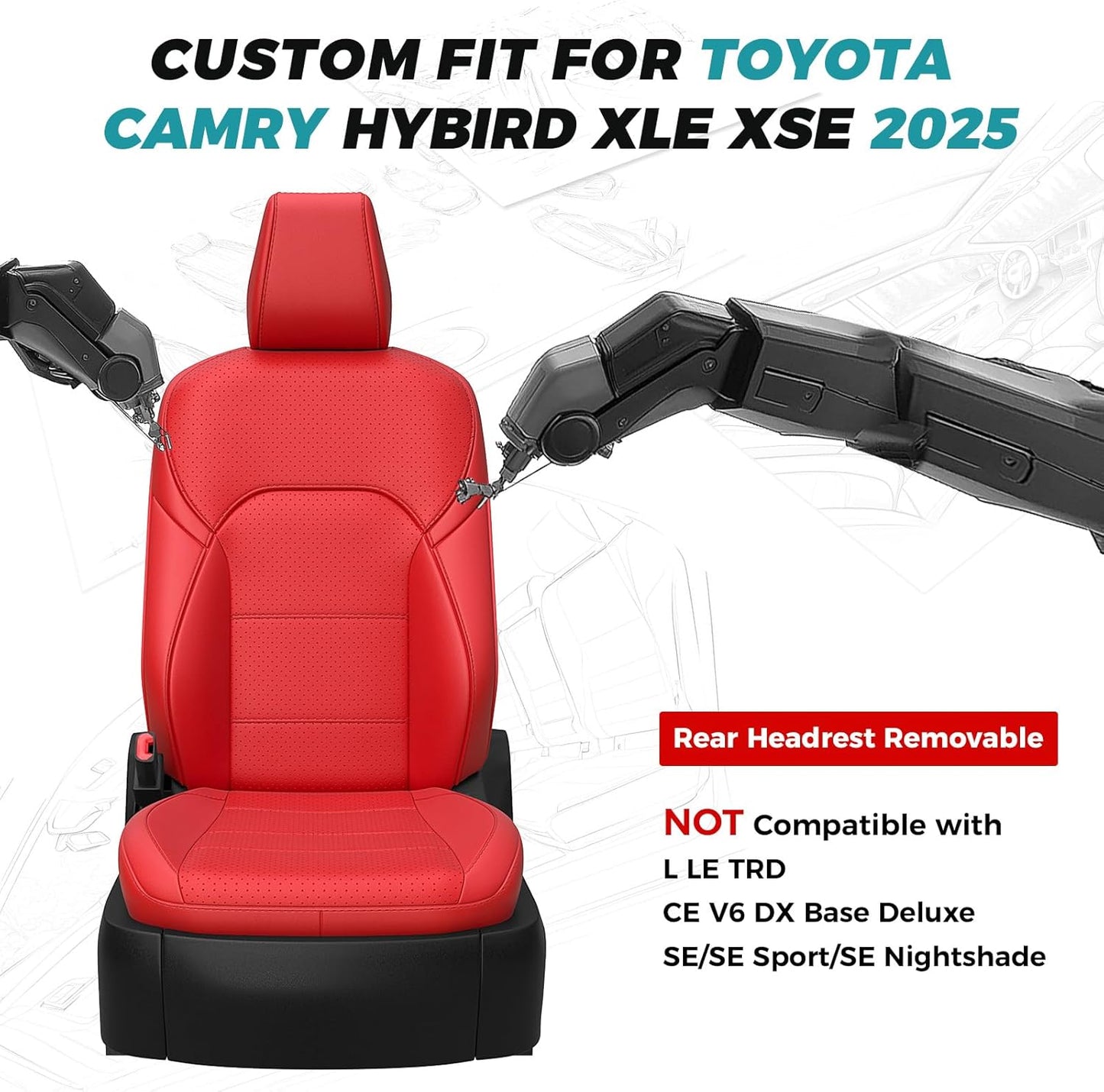 for Toyota Camry Seat Covers XSE XLE 2025 - Custom Fit Car Seat Covers Full Set, Leather Seat Covers for Cars, Waterproof Car Seat Cover, Red