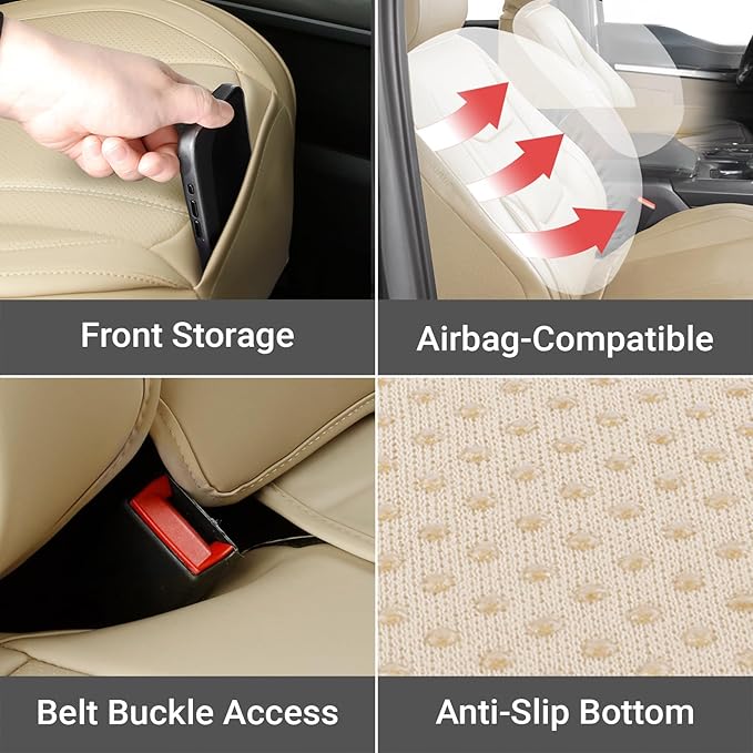 Coverland Custom Fit Car Seat Covers for Truck Compatible with [2007-2013 Cadillac Escalade EXT, Chevy Avalanche] Premium Waterproof Non-Slip Interior Seat Protector [Full Set Beige - Size Chart X65]