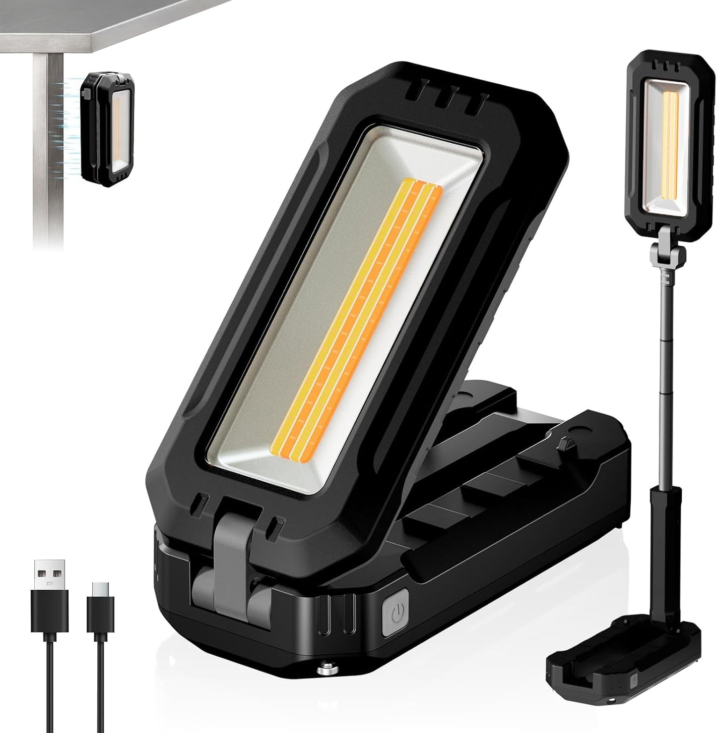 Rechargeable Work Light with Magnetic Base, 1200 Lumens LED Work Light, Portable Magnetic Work Lights with Hook Mechanic Light for Job Site, Workshop, Emergency and Camping