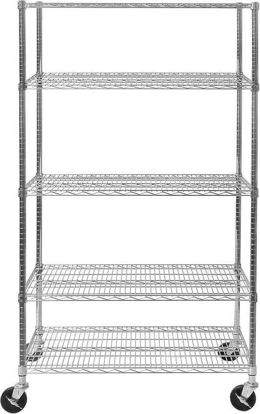 Seville Classics UltraDurable Heavy Duty NSF Solid Steel Wire Rack Storage Unit Organizer for Garage, Warehouse, Office, Restaurant, Classroom, Kitchen, 5-Tier Shelving, 48" W x 24" D