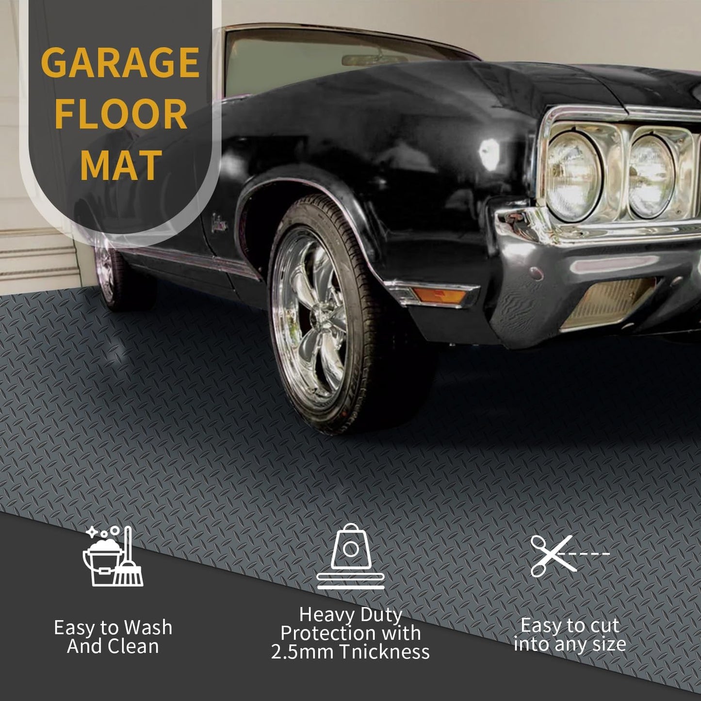 Premium Garage Floor Mat, Commercial Grade Heavy Duty Parking Mat for Garage Floor, Golf Cart Parking, Water/Stain Resistant Floor Runner (Grey Diamond, 2 Rolls x 4 x 13 Feet)