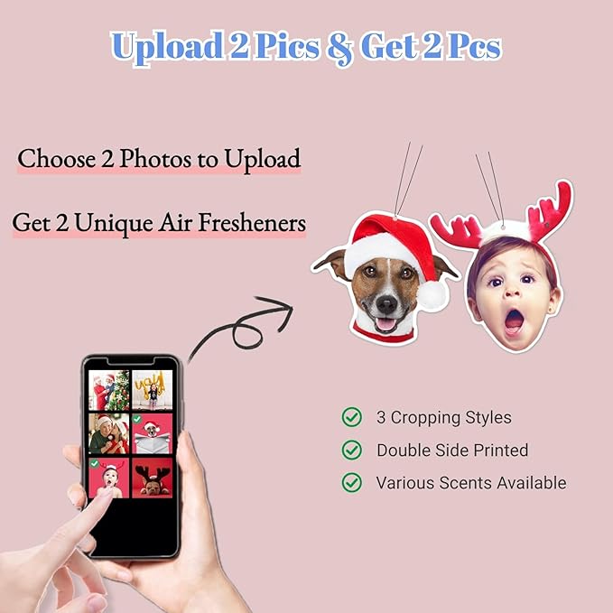 2 Pictures 1 Set Custom Air Freshener with Picture for Car - Double Sided Print Photo/Logo With Scents Freshener, Car, Bedroom, Bathroom Hanging Ornaments