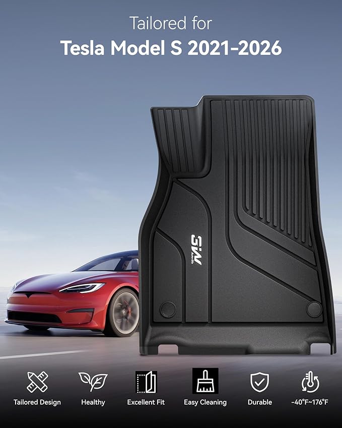 3W Floor Mats & Cargo Liner Fit for Tesla Model S 2021-2025 2026 All Weather TPE Custom Fit Floor Liners for 1-3 Rows and Trunk Full Set Car Mats Black