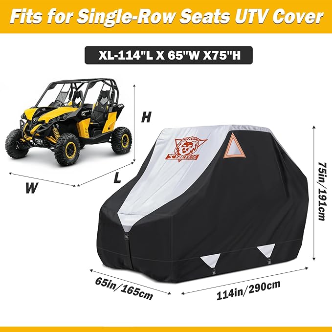 XYZCTEM UTV Cover,Outdoor Waterproof All-Weather Protection UTV Cover Compatible with Polaris RZR Can-Am Yamaha Honda Kawasaki Suzuki,and More.with Upgraded Windproof Straps,Vent(Silver,2-3 Seater)