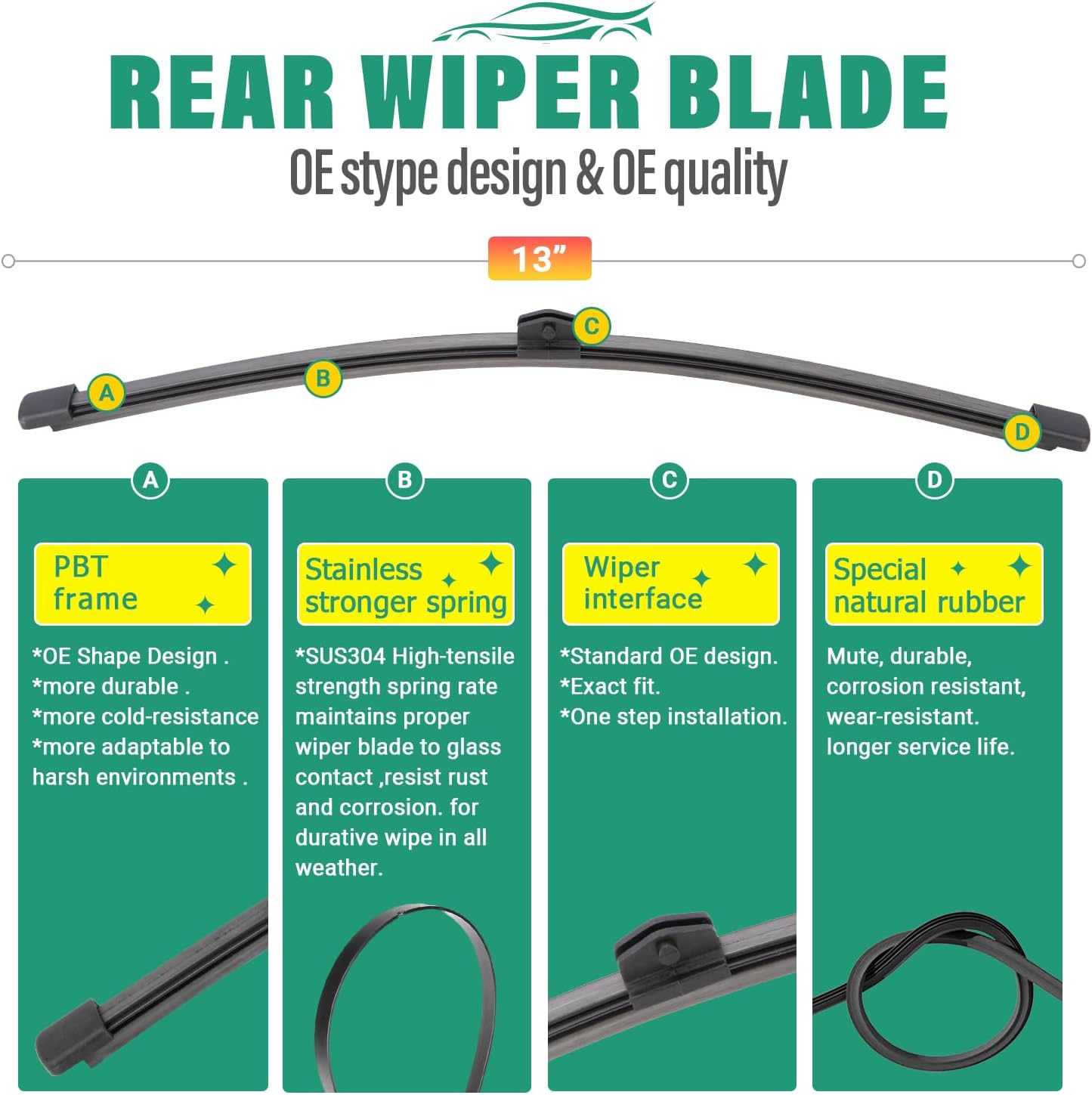 26" 22" 13" Windshield Wiper Blades Replacement for Mercedes-Benz GLE350 / GLE450 / GLE580 2020 2021 2022 2023 Premium All Weather Front Rear Wipers Set - OEM Quality (Pack of 3)