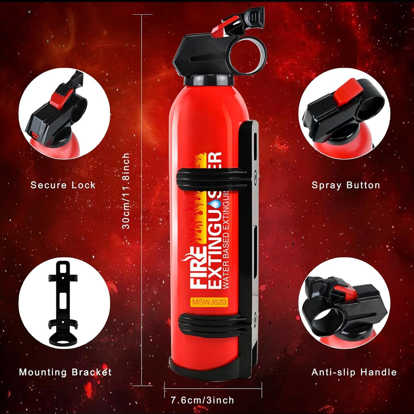 2 Pack Fire Extinguisher for Home with Wall Mount - 620ml Portable Fire Extinguisher for Car Vehicle Boat House Kitchen, Water-Based Fire Extinguisher for A, B, C, K Fire