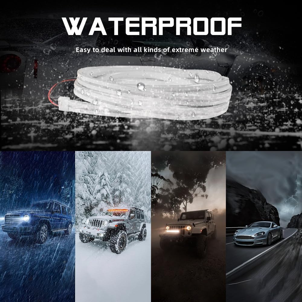 Car LED Strip Light For Trunk, 79Inch IP67 Silicone Waterproof Neon Light Strip Embedded, Flexible Cutting Universal Auto Interior Lights(Warm White)